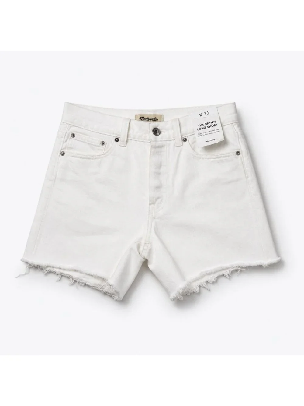 Madewell The Brynn Long Short Women’s 23 Pure White Rigid Denim Raw Hem NWT